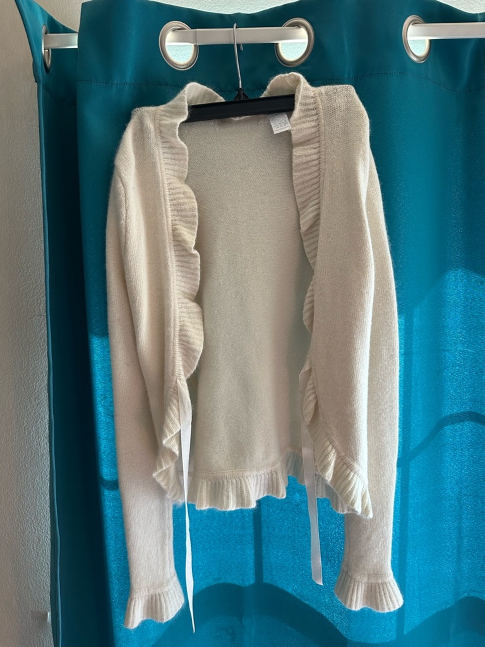 Cream Ruffle-Trim Open Front Cardigan